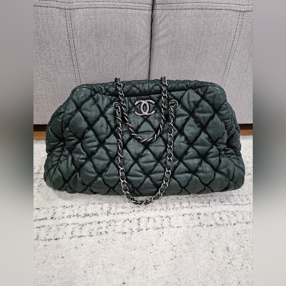 CHANEL Dark Forest Green Quilted Puffer Bowler Bag - Picture 6 of 16